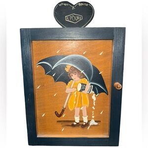 Vintage Roseburg Resin-Tote Wooden Wall Cabinet Salt Box Folk Art